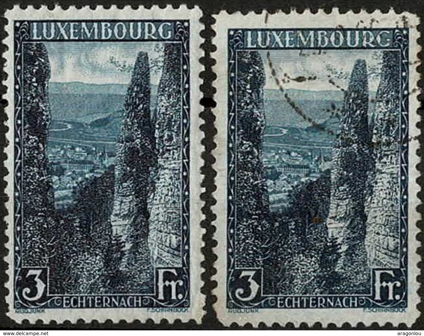 1923 Paysages Echternach 2 Timbres 3Fr. Bleu-noir, Neuf Et Oblitéré  Michel: 147A (2scans) - Autres & Non Classés