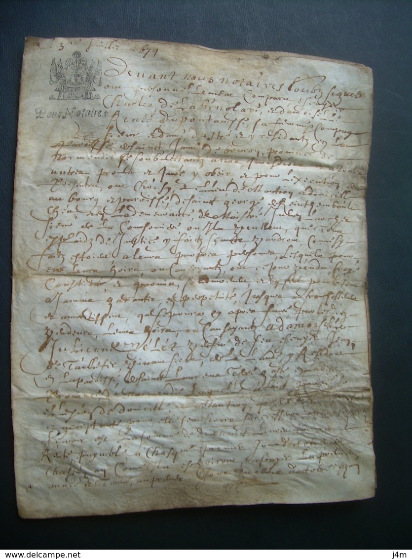 PARCHEMIN VELIN De 1679 Avec CACHET GENERALITE De BRETAGNE 10 Sols  .. A Déchiffrer...4 Scans - Cachets Généralité