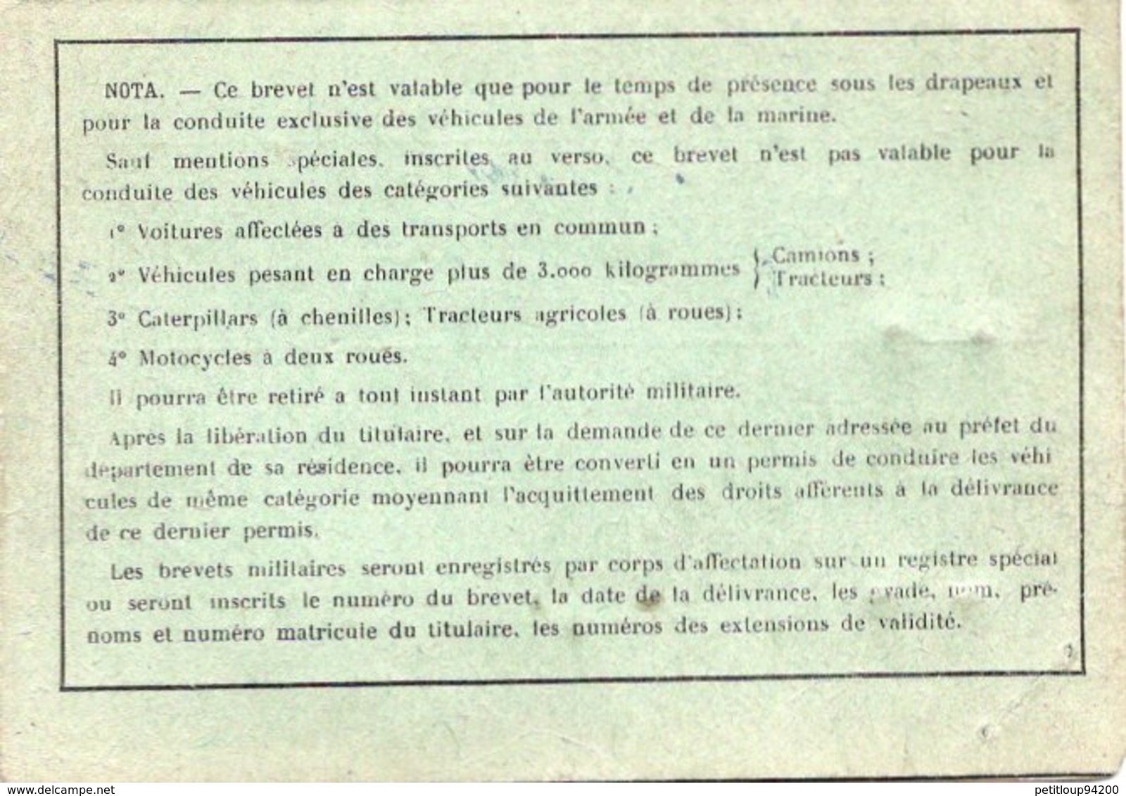 MINISTERE DES ARMEES *Brevet Militaire 121e REGIMENT DE TRANSPORT Montlhéry ANNEE 1954 - Documents