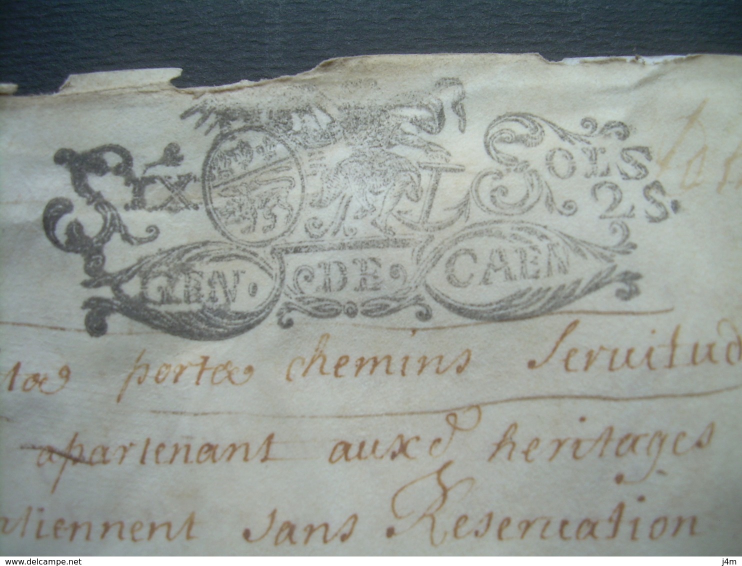 PARCHEMIN VELIN 1696 Avec 2 CACHETS GENERALITE De CAEN 10 Sols, Leonard GESNOUIN Tabellion Royal AVRANCHES (50)..4 Scans - Cachets Généralité