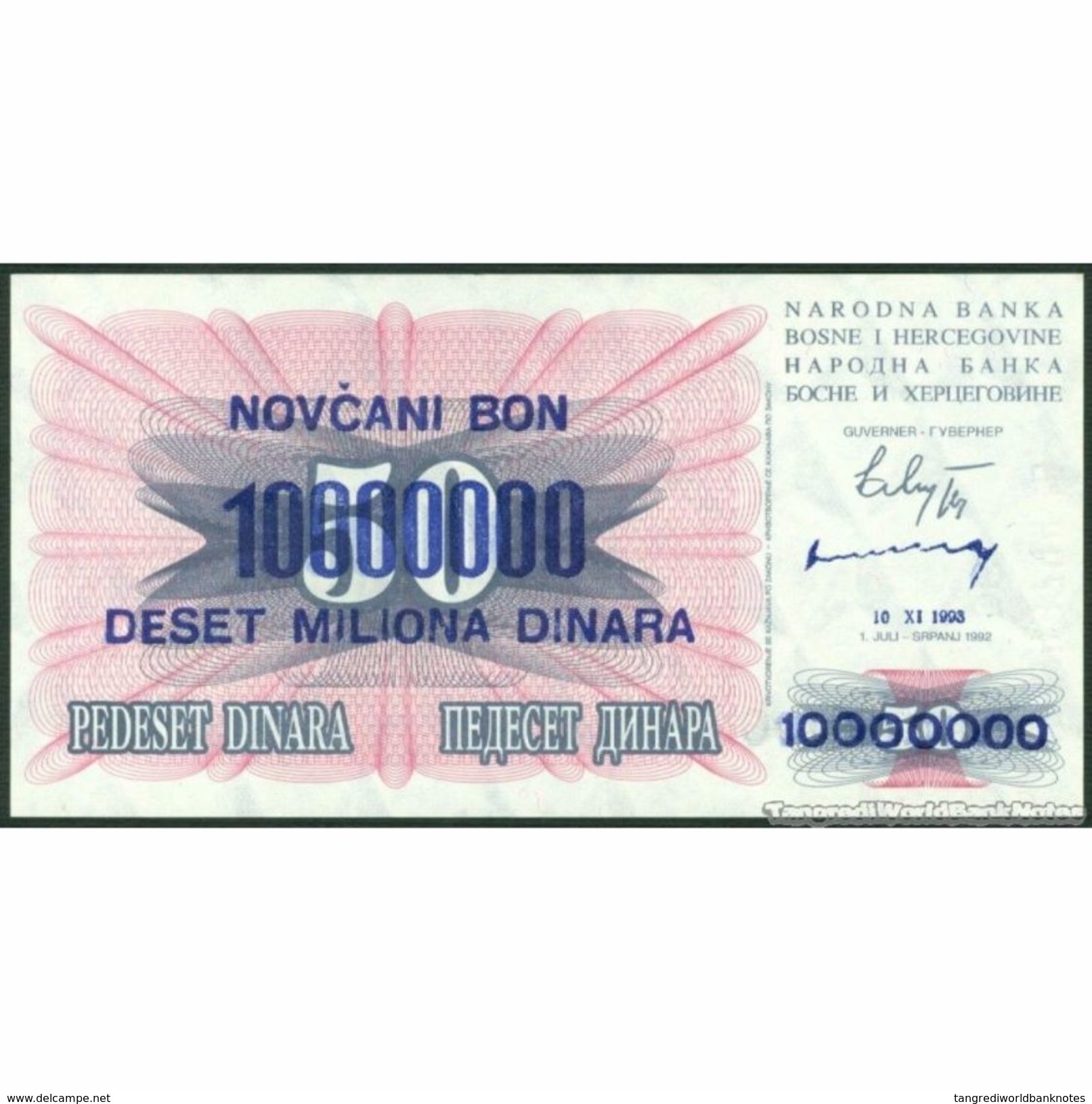 TWN - BOSNIA-HERZEGOVINA 36 - 10000000 10.000.000 Dinara 10.11.1993 Various Prefixes UNC - Bosnia Erzegovina