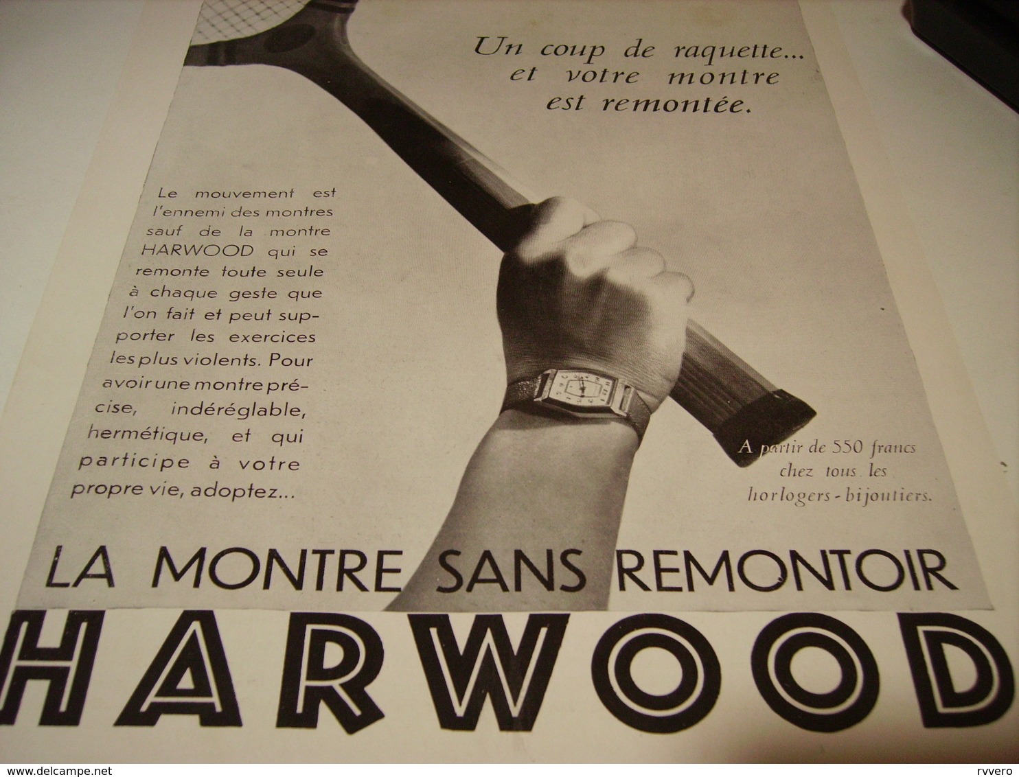 ANCIENNE PUBLICITE MONTRE HARWOOD SANS REMONTOIR 1930 - Autres & Non Classés