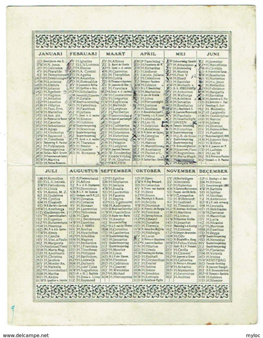 Calendrier. Veurne. College Delbaere. S.K.V.H. - S.U.C.W.  1918. - Tamaño Pequeño : 1901-20