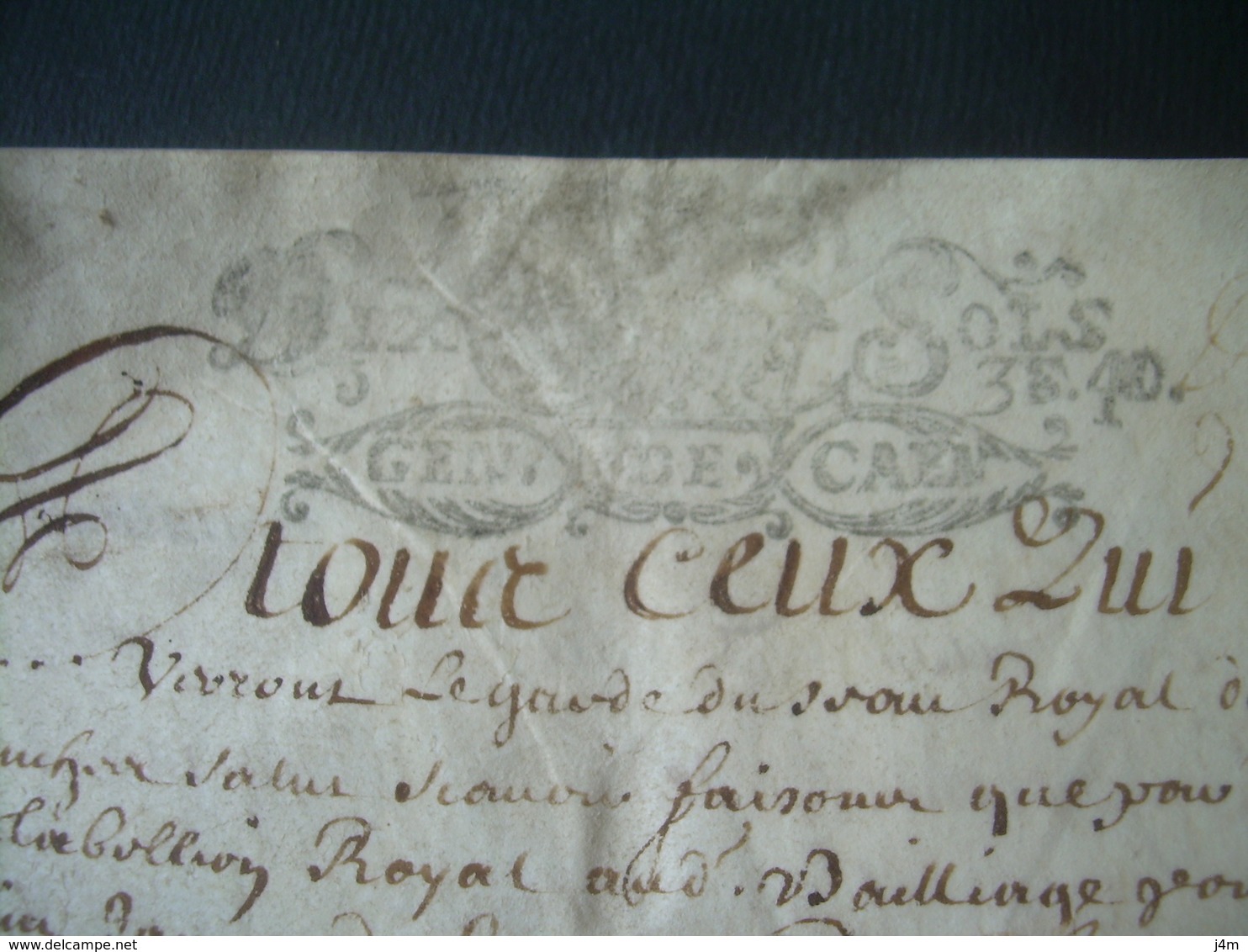 MANUSCRIT PARCHEMIN VELIN 1692 CACHET De GENERALITE De CAEN 10 Sols ..AVRANCHES (50).. à Déchiffrer..4 Scans - Cachets Généralité