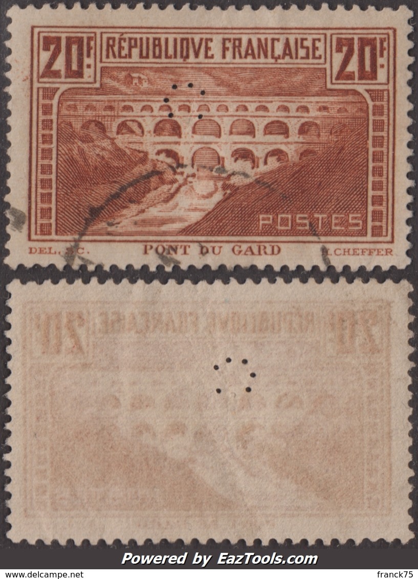 20Fr Pont Du Gard Oblitéré Perforation 'C' TB (Y&T N° 262 , Cote 50€) - Oblitérés