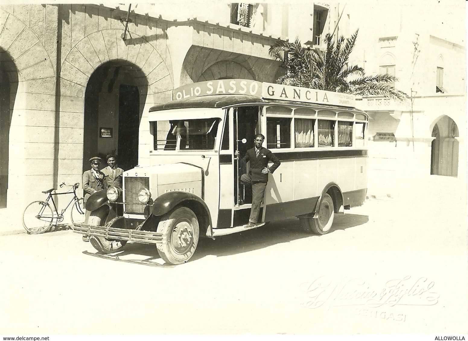 1762 " BENGASI-BUS DAVANTI AL PALAZZO DELLA CASSA DI RISPARMIO DELLA CIRENAICA-PUBBL. OLIO SASSO E GANCIA " FOTO ORIG. - Luoghi