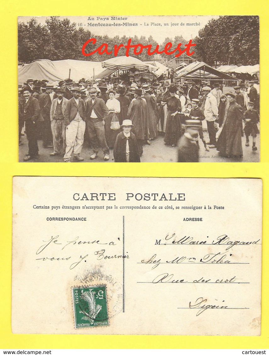 CPA 71 Montceau-les-Mines, La Place Un Jour De Marché 1909 - Montceau Les Mines