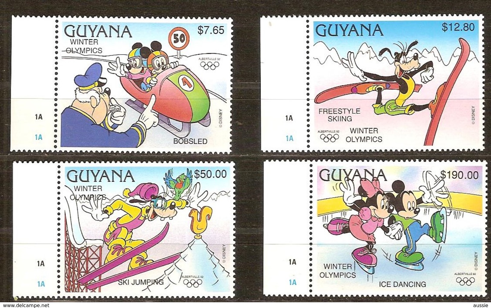 Guyana 1992 Yvertn° 2694-2697  *** MNH Cote 50 FF Jeux Olympiques Winter Olympics Albertville - Disney