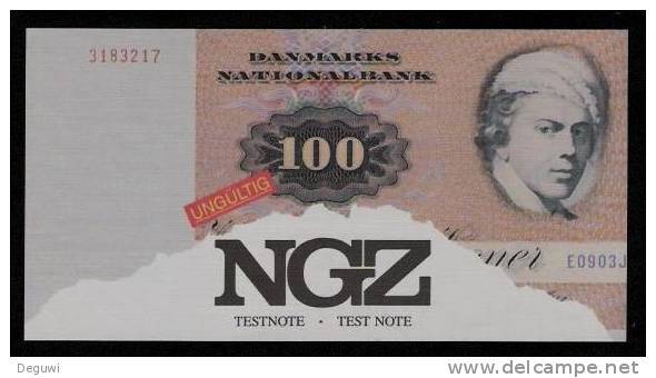 Test Note "NGZ-Dänemark" Testnote, 100 Kr, Beids. Druck, RRR, UNC - Denmark