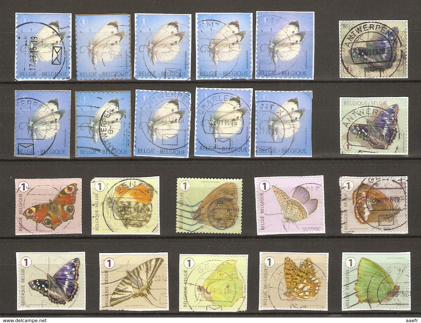 Belgique 2012/4 - Papillons - 2 Séries Complètes  S/ Fragment - Petit Lot De 15 Timbres° Différents - Oblitérés