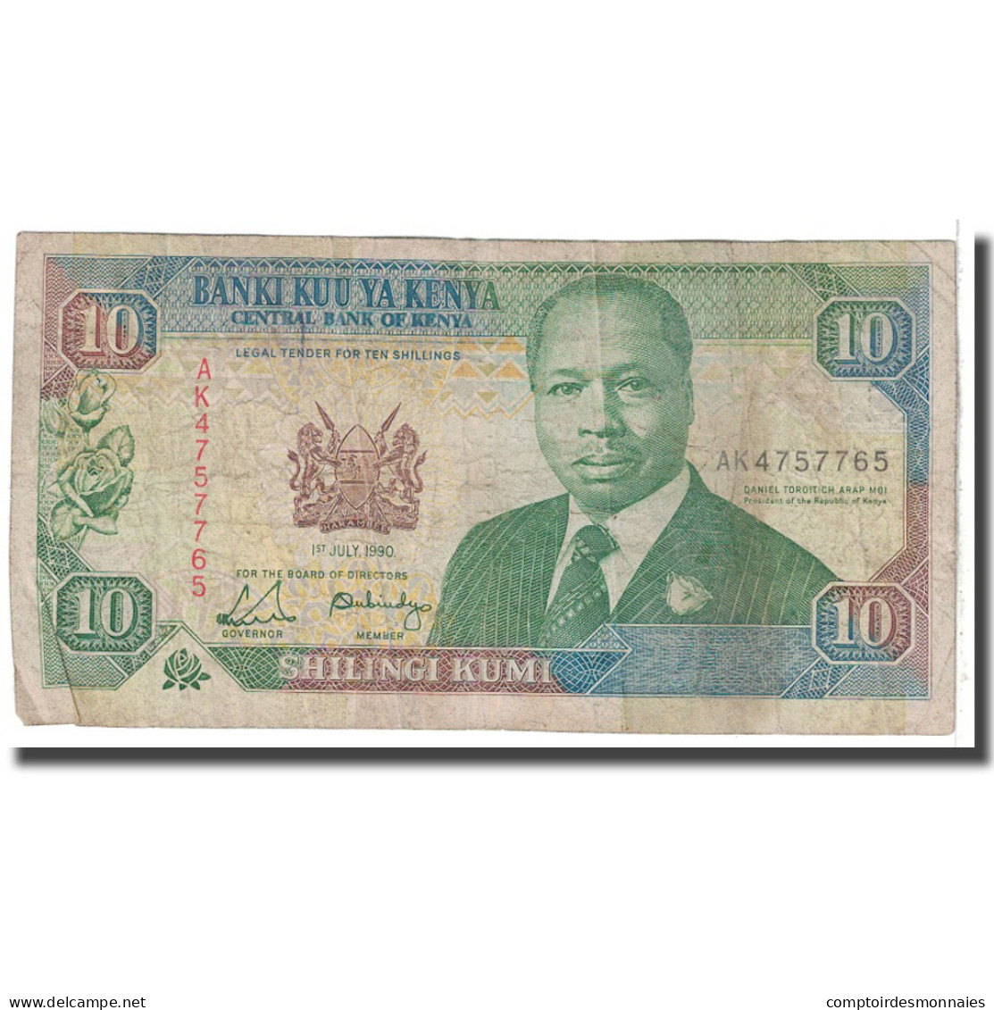 Billet, Kenya, 10 Shillings, 1990, 1990-07-01, KM:24b, B - Kenia