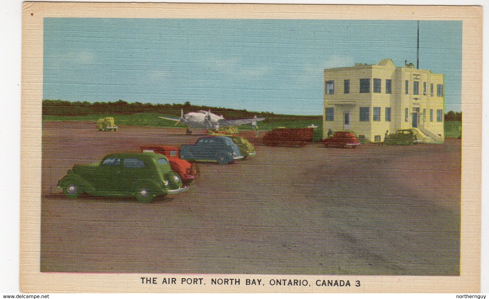 NORTH BAY, Ontario, Canada, The Air Port, Prop Plane, 1930's Linen Postcard, Nipissing County - North Bay