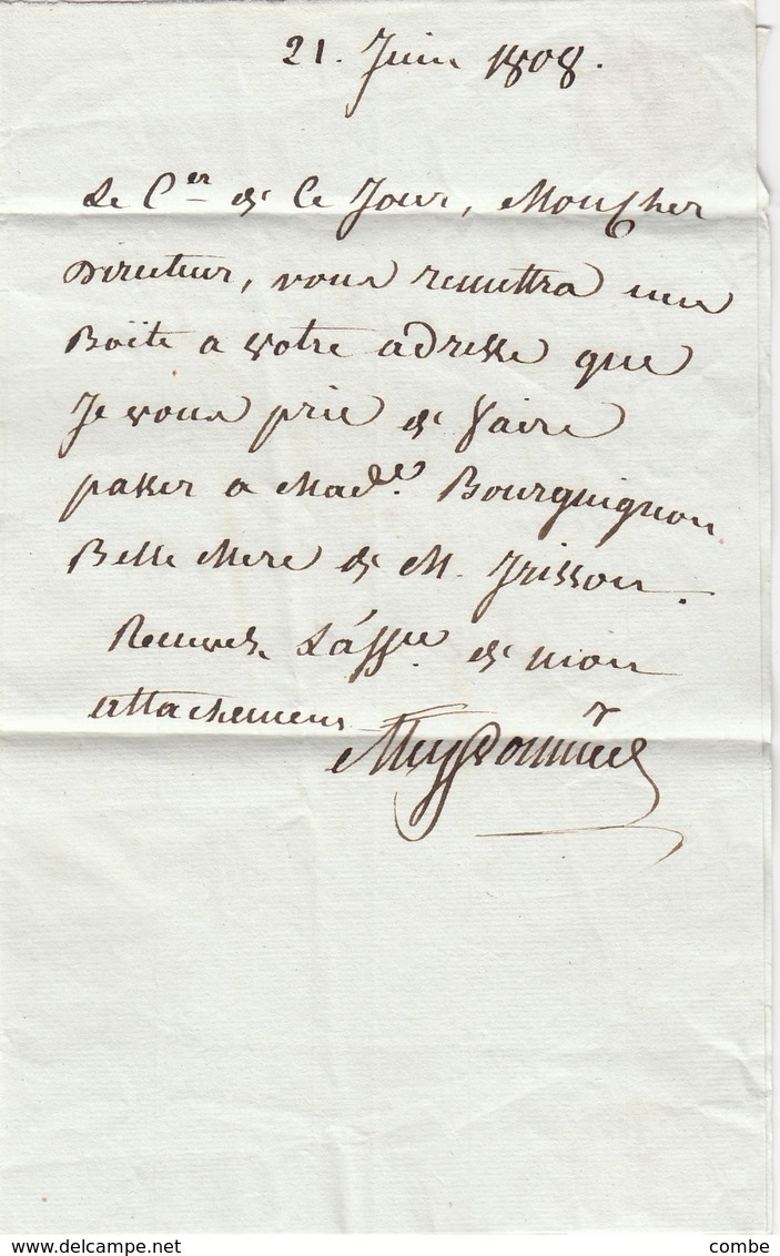 LETTRE. 21 JUIN 1808. 62/CLERMONT/PUY-DE-DOME  EN FRANCHISE POUR ST FLOUR/ 4 - 1801-1848: Precursors XIX