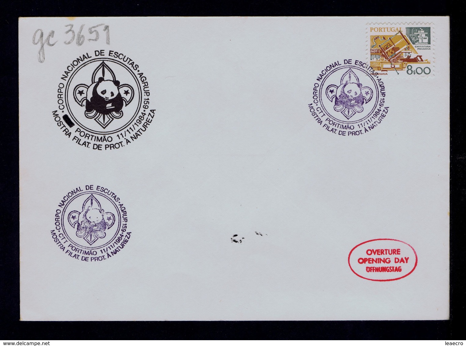 Panda Animal Protection Natur Faune CNE Portimão  Boy Scouts GROUP159 Scouting Scoutisme Portugal (pmk 1R-cover) Gc3651 - Cartas & Documentos