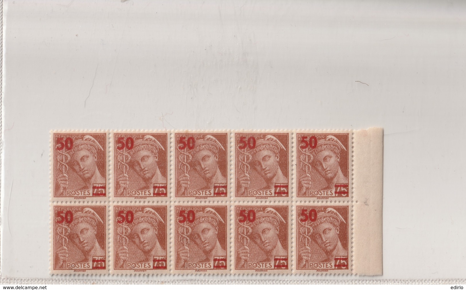 Bloc De 10 Type Mercure - Micro Adhérence Sur 4 Timbres Sinon ** N° 477 - 1938-42 Mercure