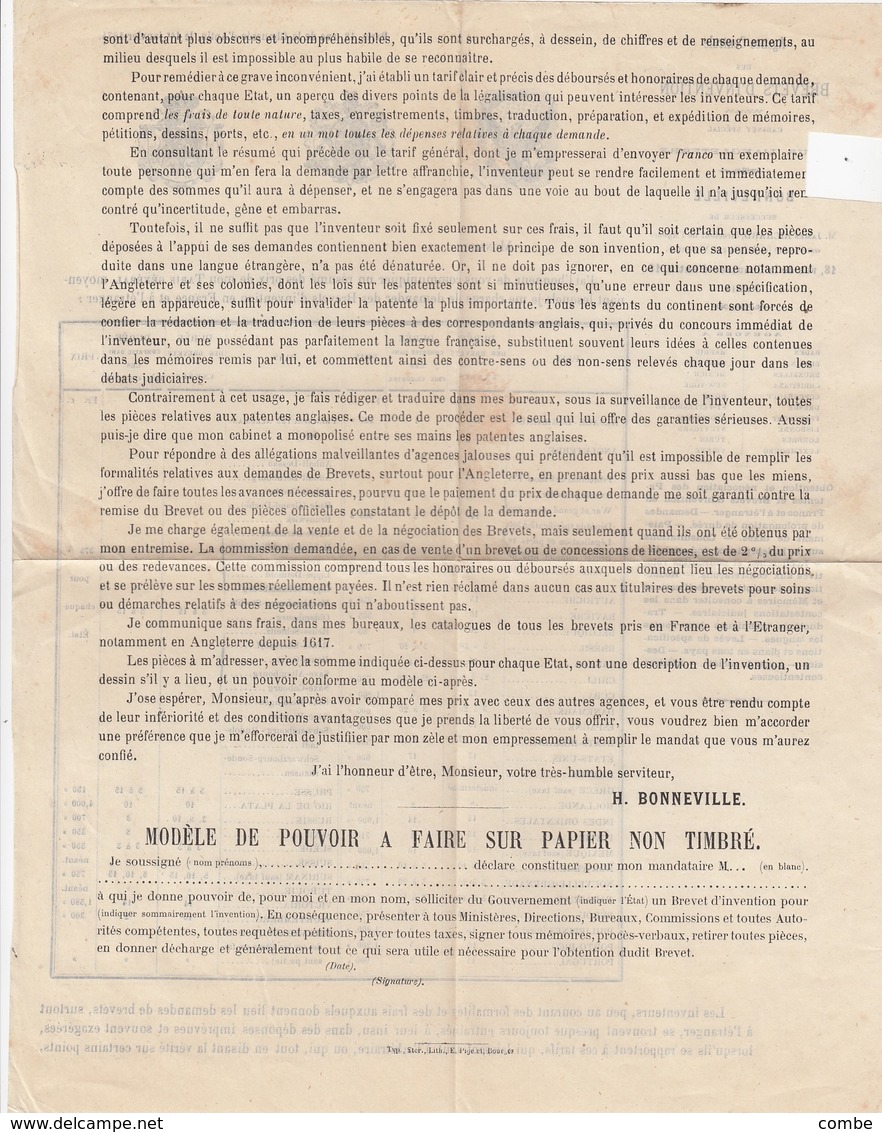 IMPRIMÉ. PARIS  POUR  ST REMY DUROLLE. 30 AVRIL 74. TARIF A 2c DU 1° SEPT 70. N° 51 . AGENCE CENTRALE DES BREVETS D' / 4 - 1849-1876: Periodo Clásico