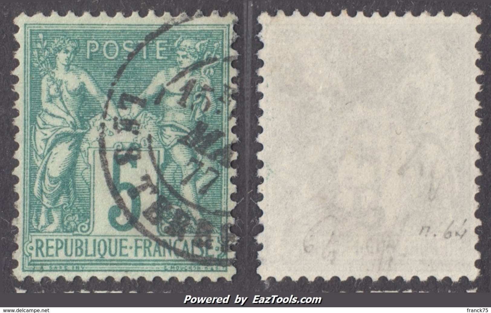 5c Sage Vert Foncé Au Type I (N/B) Oblitéré TB (Y&T N° 64, Cote  60€) - 1876-1878 Sage (Type I)