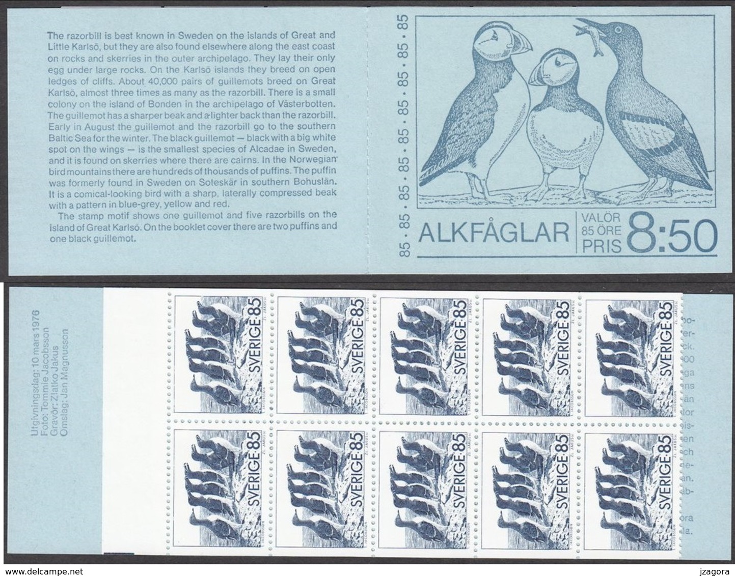 BIRDS Vögel DES OISEAUX - AUK TROTTELLUMME Uria Aalge - SWEDEN SUEDE SCHWEDEN 1976 BOOKLET  MNH MI 937 - Albatros