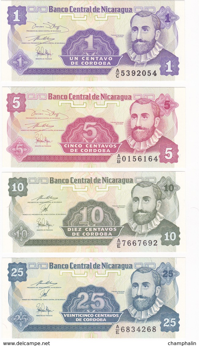 Nicaragua - Lot De 4 Billets De 1, 5, 10 & 25 Centavos De Cordoba - Neufs - Nicaragua