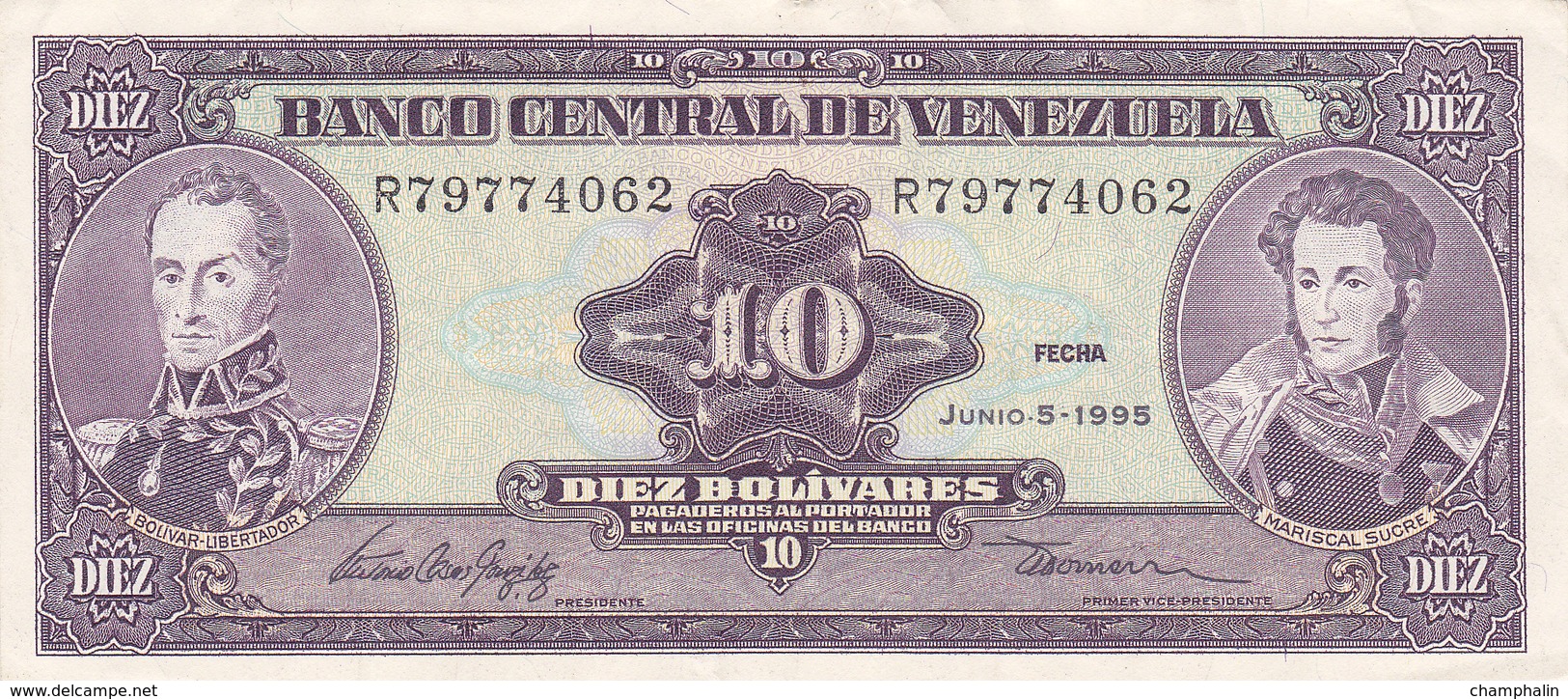 Venezuela - Billet De 10 Bolivares - 5 Juin 1995 - Bolivar - Sucre - Venezuela