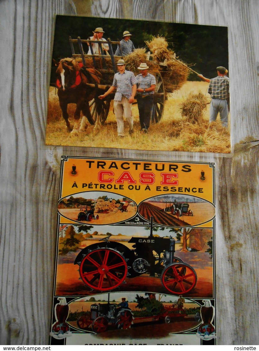 2 Repro  Cartonnées Et Plastifiées  -PUB / Tracteurs CASE  A Pétrole Ou A Essence + Cheval Avec Agriculteurs Aux Foins - Professions