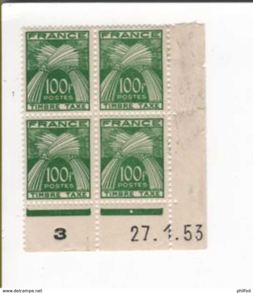 FRANCE - 1953 - Coin Daté - Taxe N° 89 X 4 - 1950-1959