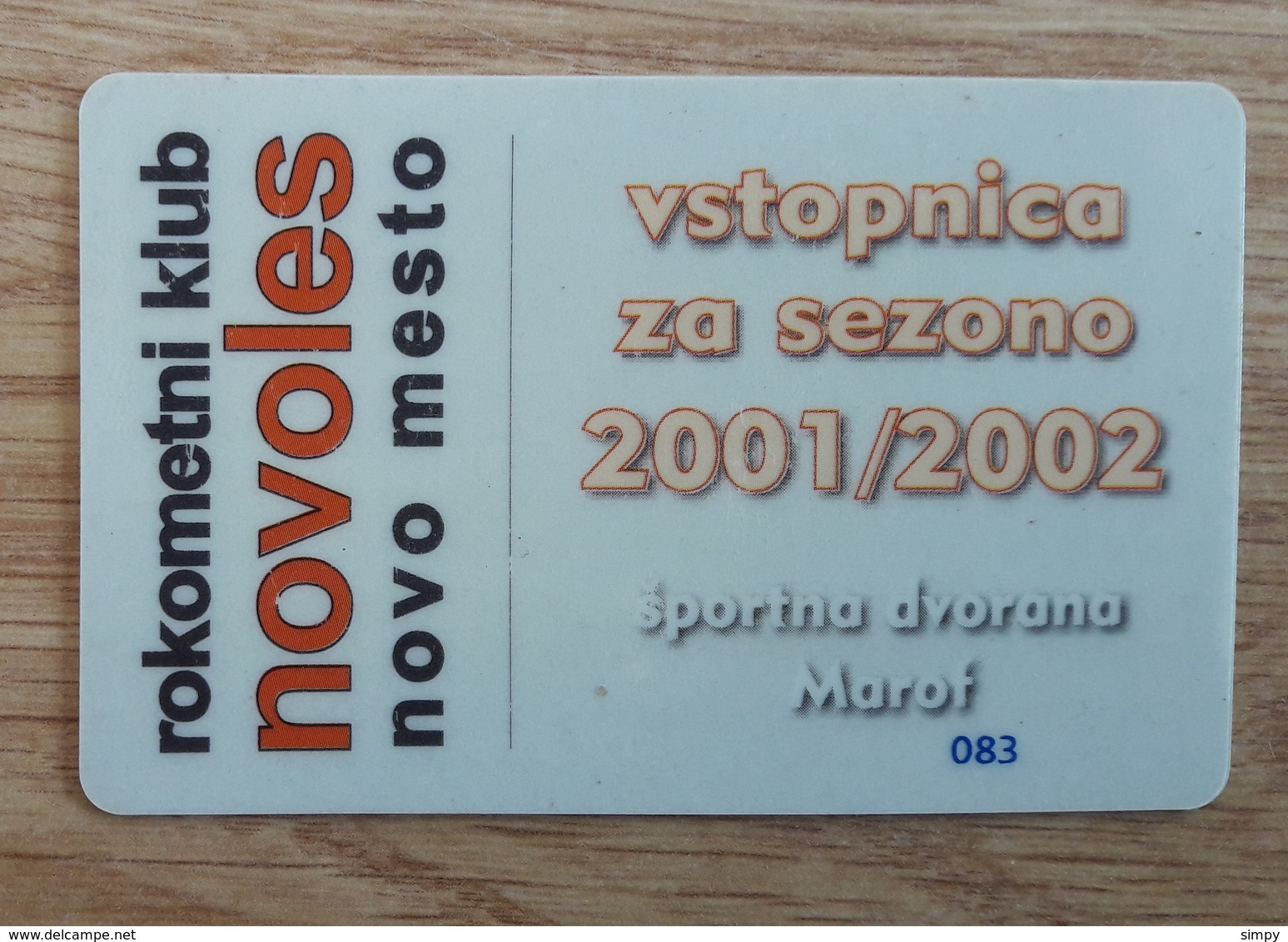 Season Ticket Handball Club Novoles Novo Mesto Slovenia 2001/2002 Plastic Card - Match Tickets