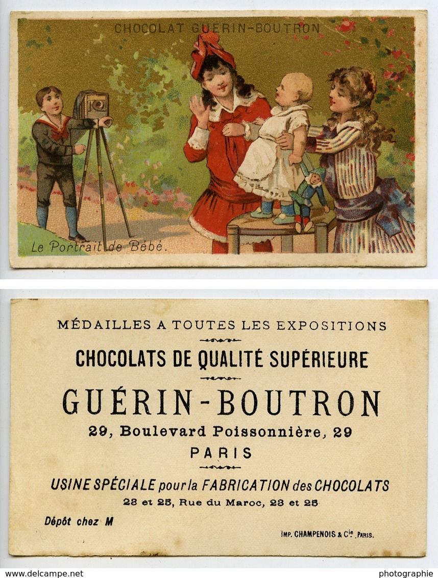 France Paris Chocolat Guerin Boutron Chromo Publicitaire Bebe & Photographe 1890 - Sonstige & Ohne Zuordnung