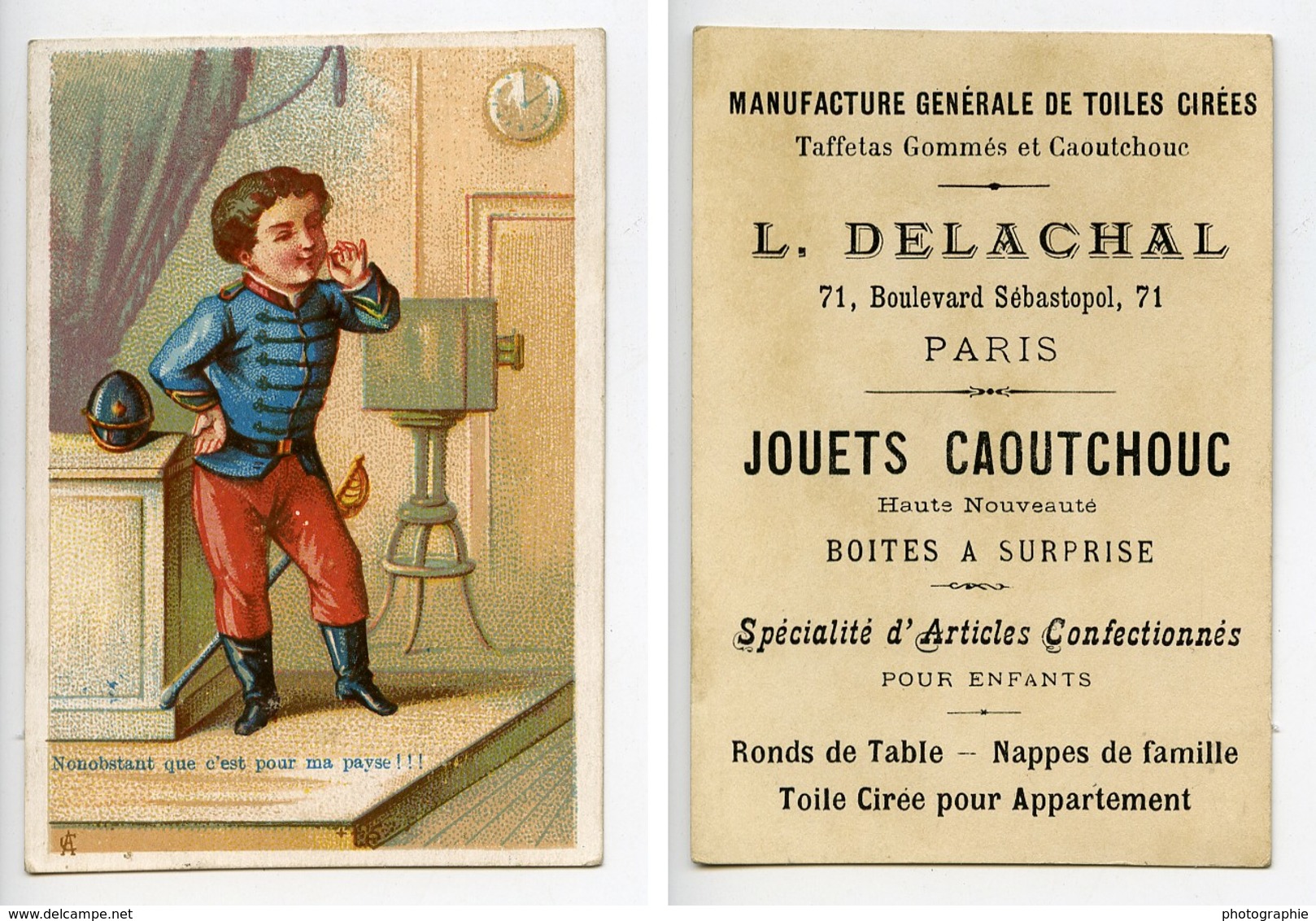 France Paris Maison Delachal Jouets Caoutchouc Chromo Publicitaire Photographe 1890 - Autres & Non Classés