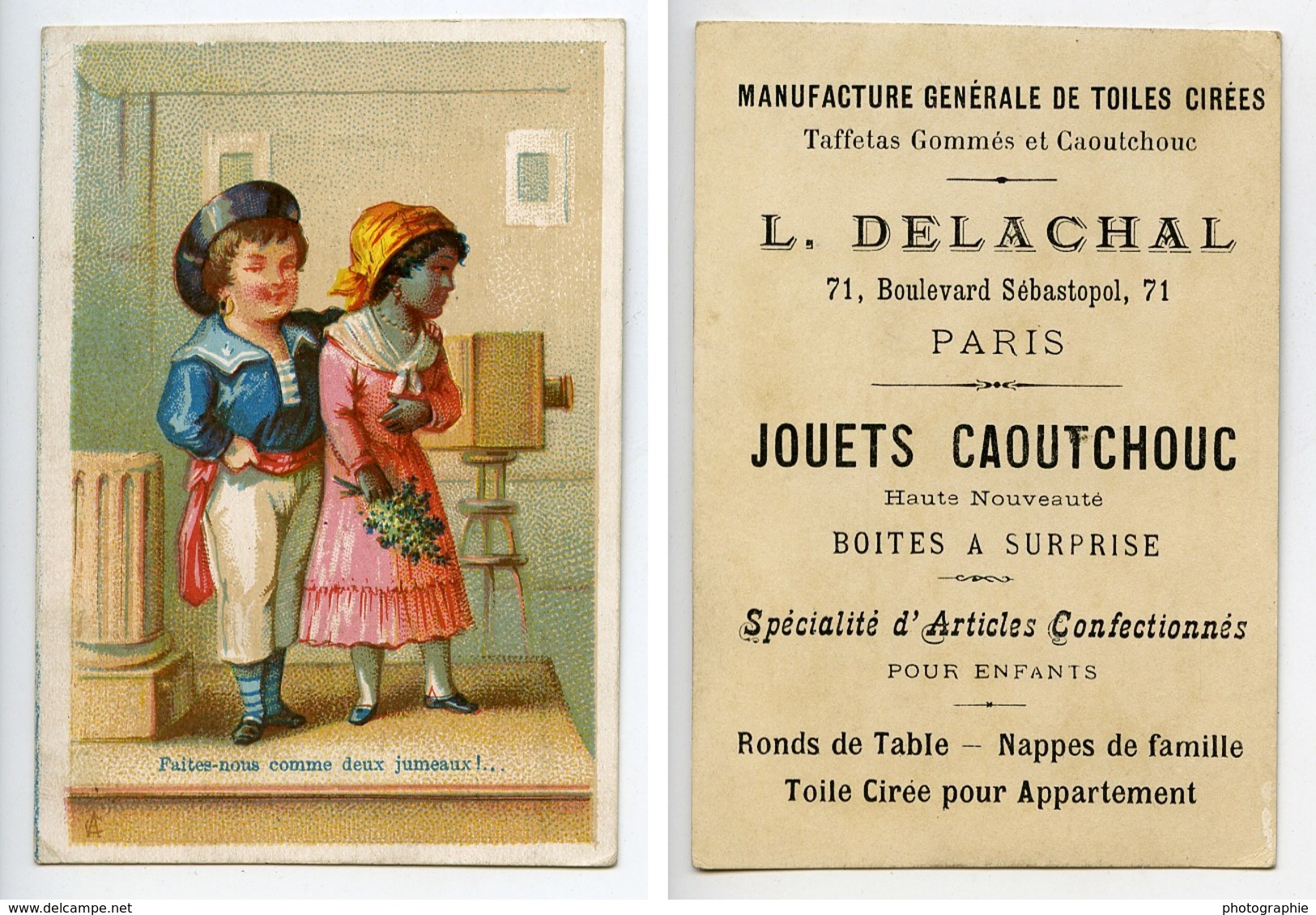 France Paris Maison Delachal Jouets Caoutchouc Chromo Publicitaire Photographe 1890 - Altri & Non Classificati