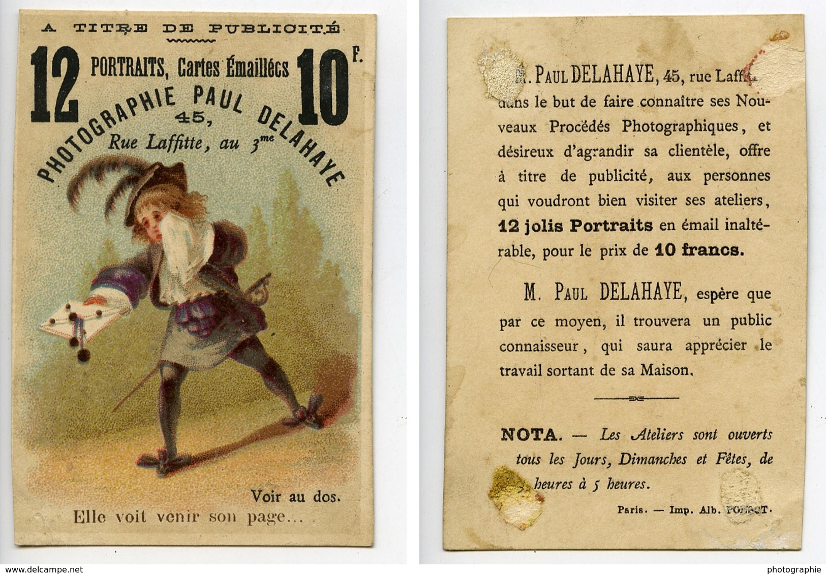 France Paris Chromo Publicitaire Photographe Paul Delahaye 1890 - Sonstige & Ohne Zuordnung