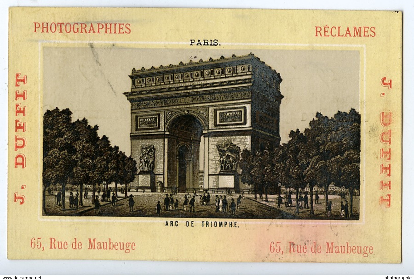 France Paris Arc De Triomphe Chromo Publicitaire Photographe J Duffit 1890 - Autres & Non Classés