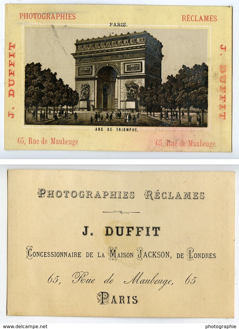 France Paris Arc De Triomphe Chromo Publicitaire Photographe J Duffit 1890 - Autres & Non Classés