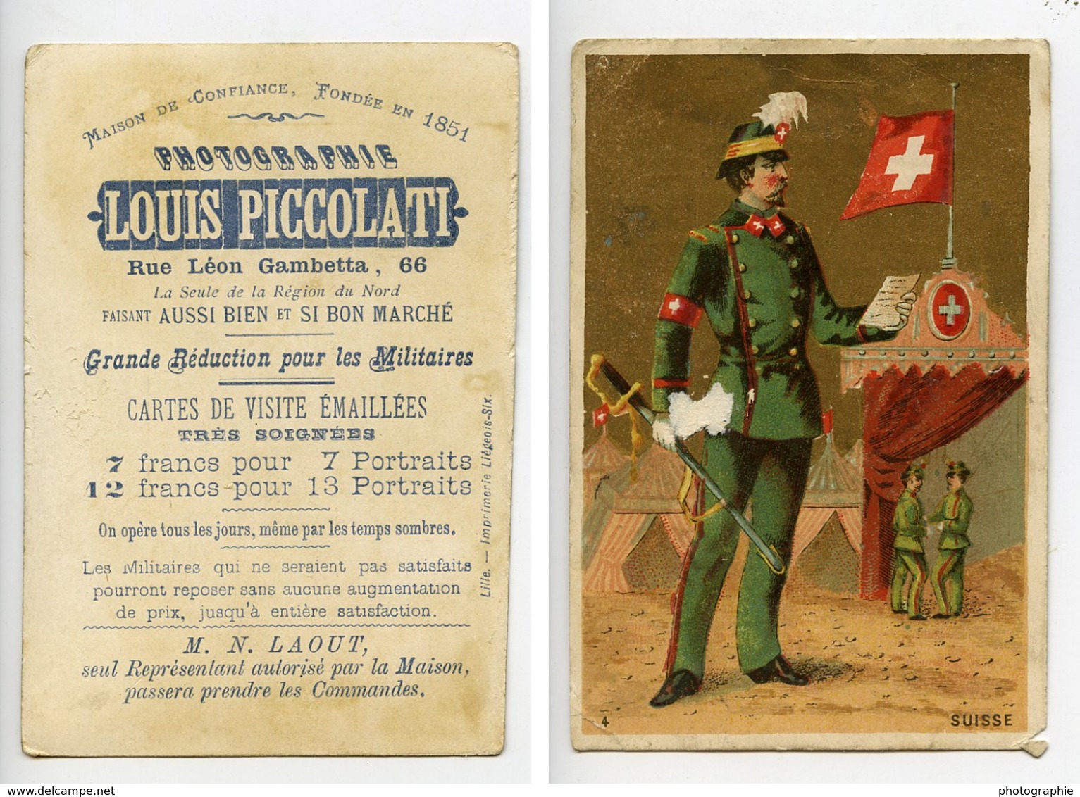 France Lille Chromo Publicitaire Suisse Photographe Louis Piccolati 1890 - Other & Unclassified