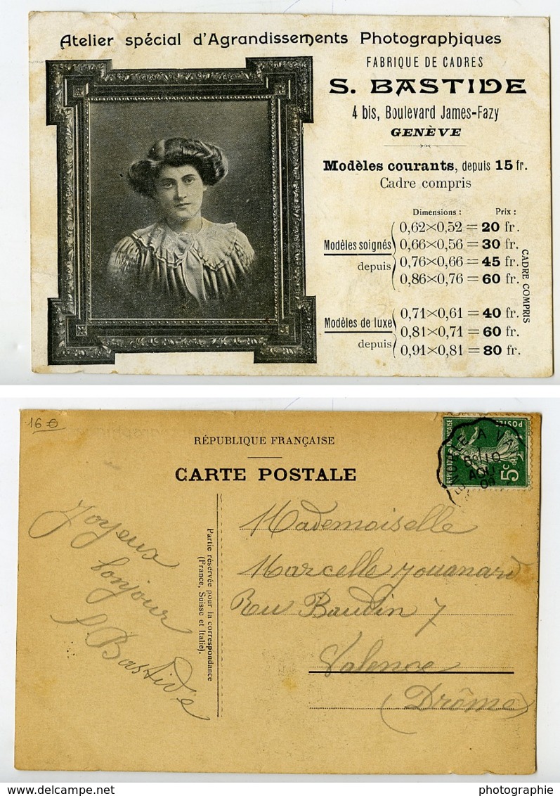 Suisse Geneve Carte Postale Publicitaire Photographe Bastide 1909 - Sonstige & Ohne Zuordnung