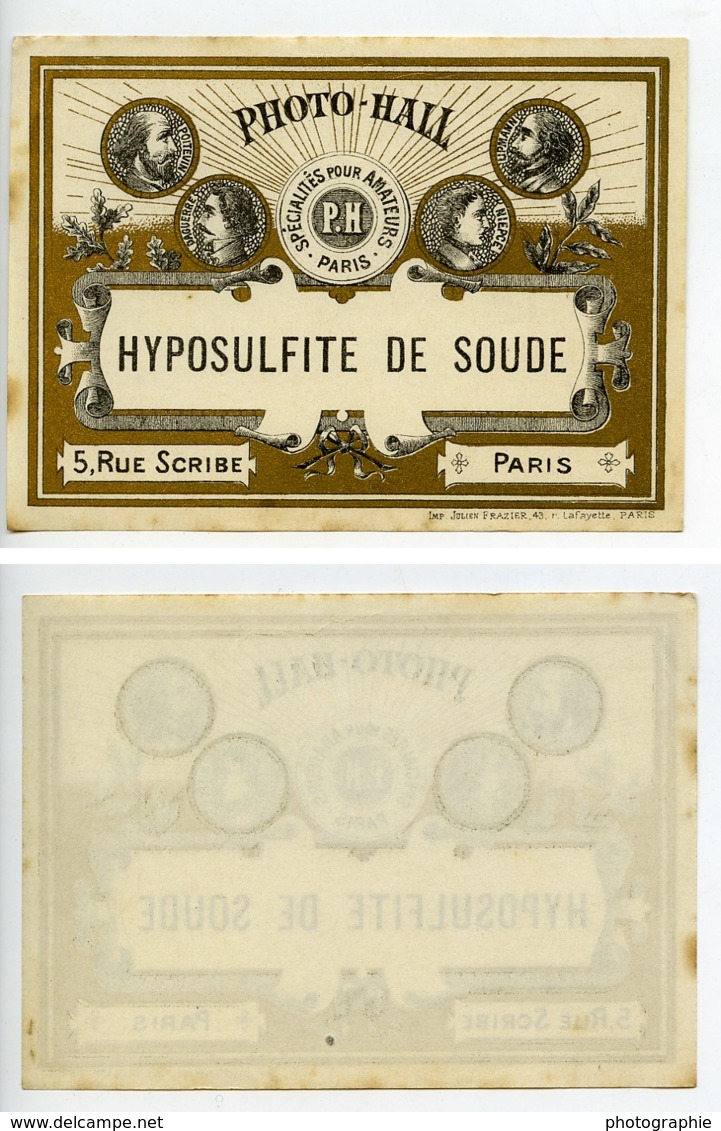 France Etiquette Hyposulfite De Soude Produits Photographique Photo Hall 1880 - Non Classés