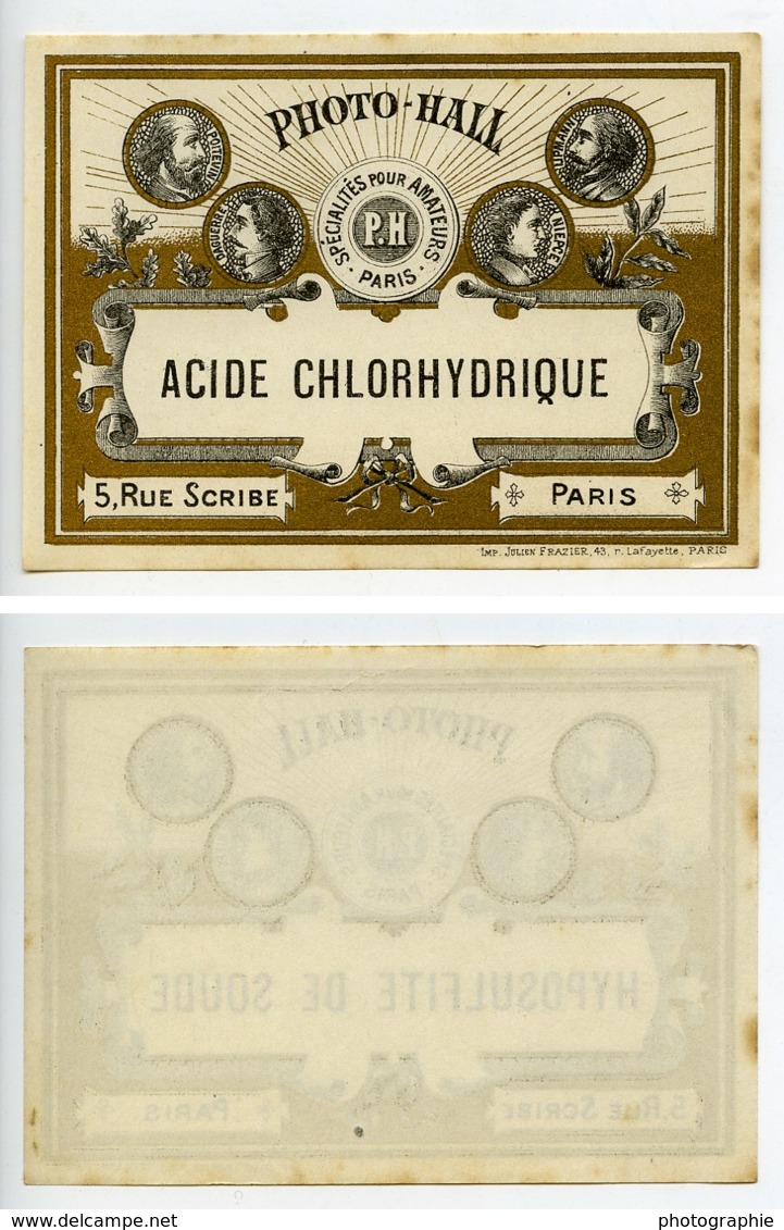 France Etiquette Acide Chlorhydrique Produits Photographique Photo Hall 1880 - Non Classés