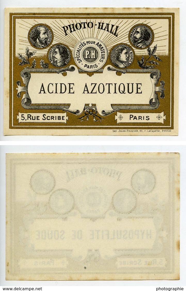 France Etiquette Acide Azotique Produits Photographique Photo Hall 1880 - Unclassified