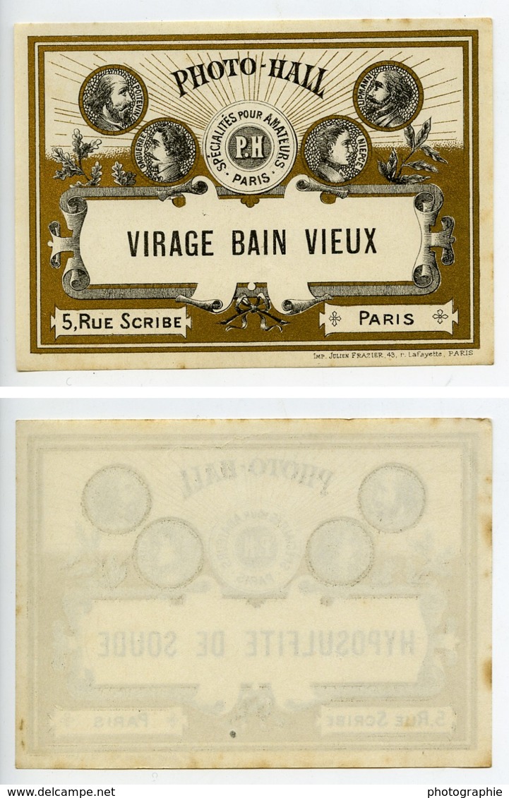 France Etiquette Virage Bain Vieux Produits Photographique Photo Hall 1880 - Non Classés