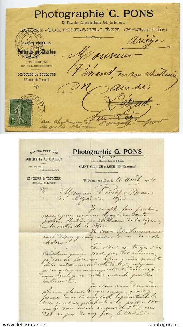 France Toulouse Courrier Du Photographe G. Pons Au Maire De Lezat Sur Leze 1904 - Non Classés