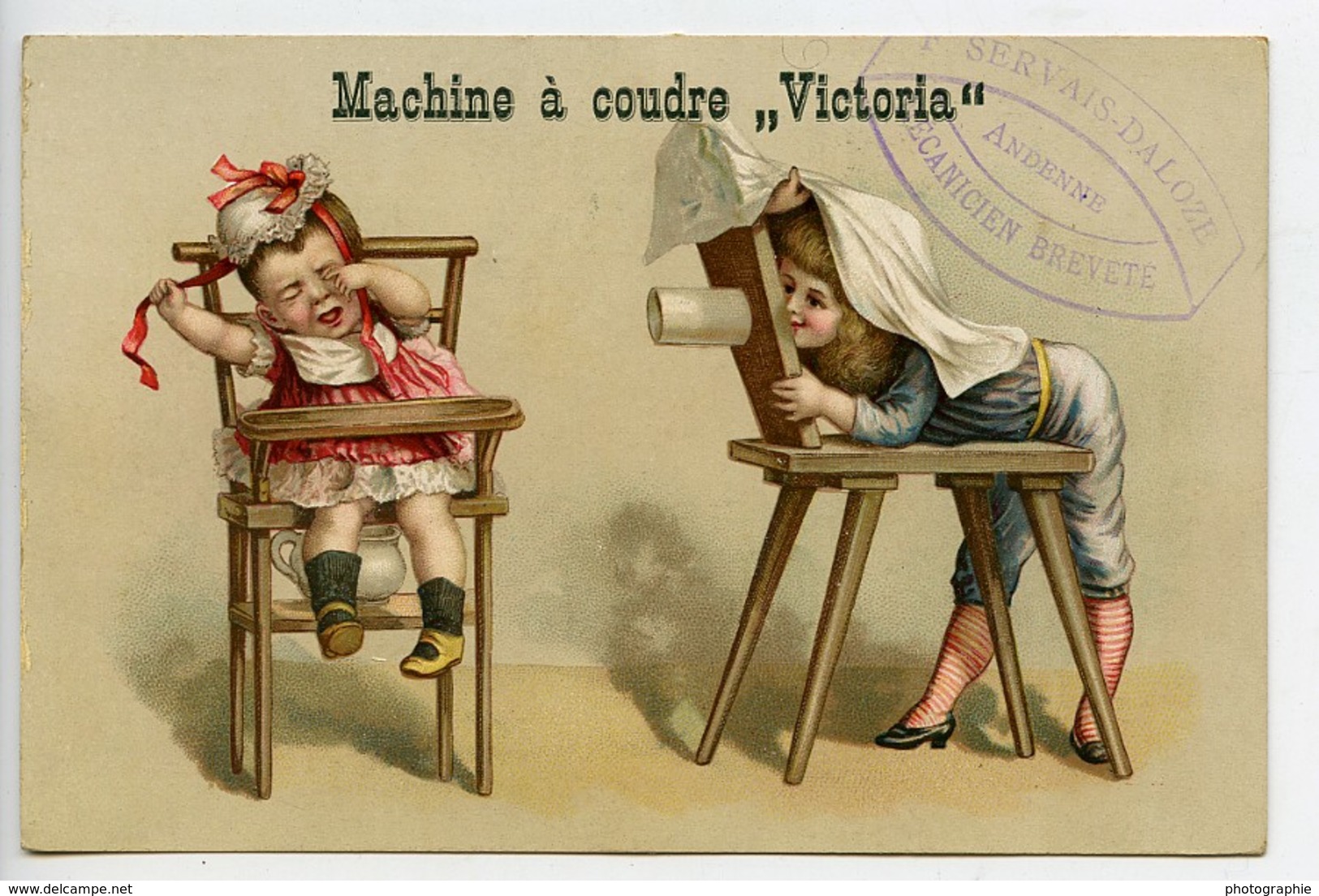 France Machine à Coudre Victoria Chromo Publicitaire Photographe Andenne 1890 - Autres & Non Classés