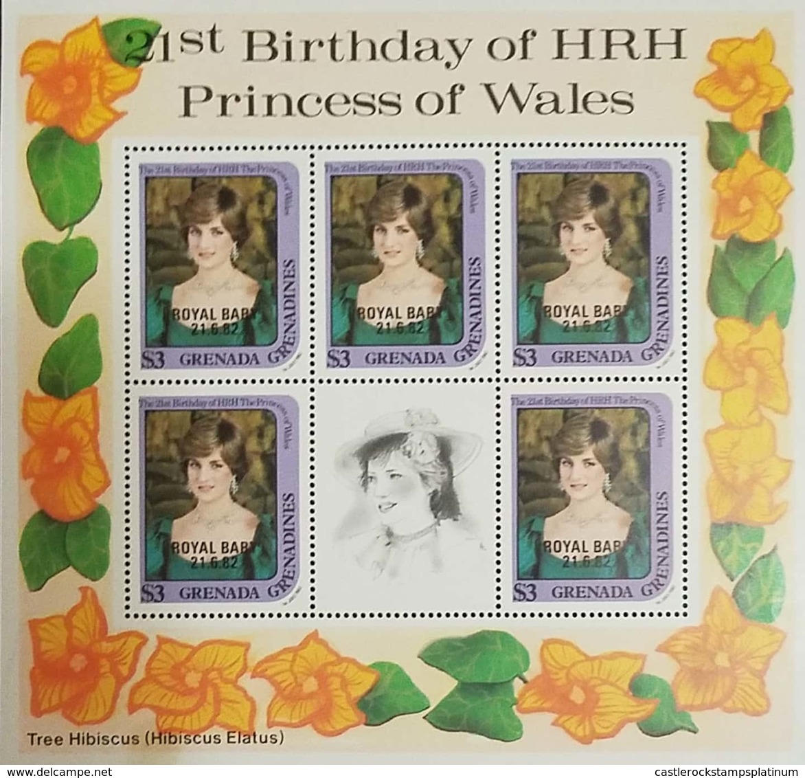 L) 1982 GRENADA, 21ST BIRTHDAY OF PRINCESS DIANA, PRINCESS, PEOPLE, FLOWERS, MNH - Grenada (1974-...)