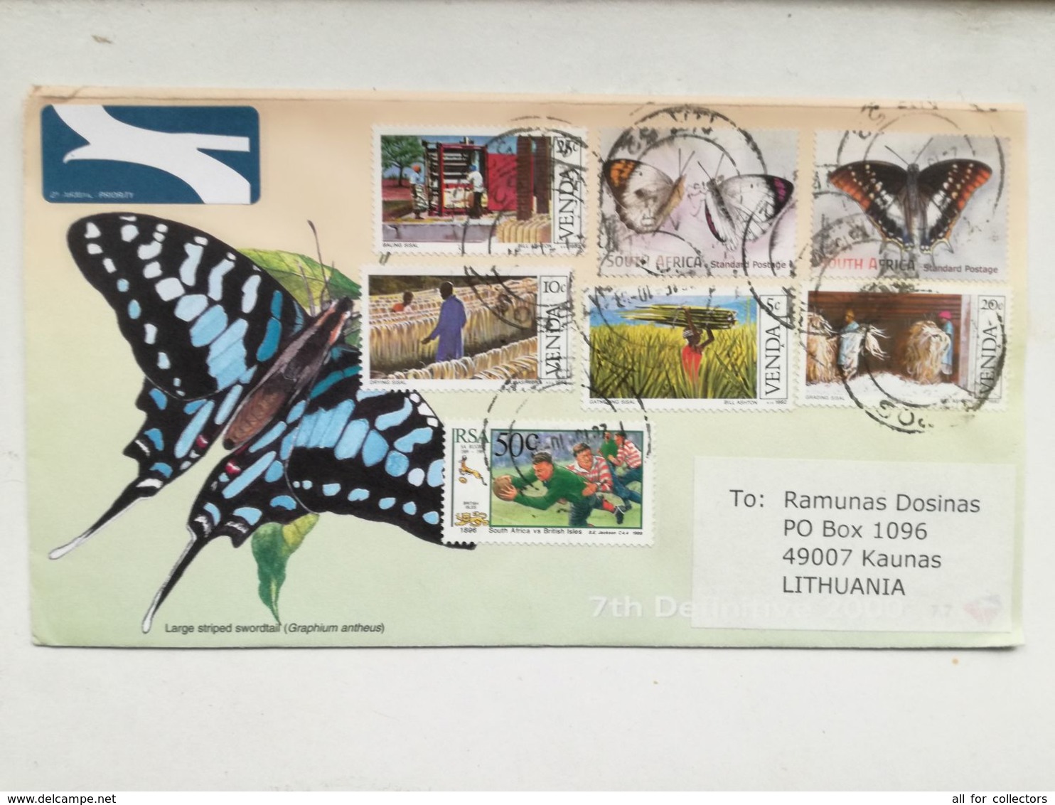 Cover South Africa RSA Animals Butterfly Papillon Rugby - Lettres & Documents