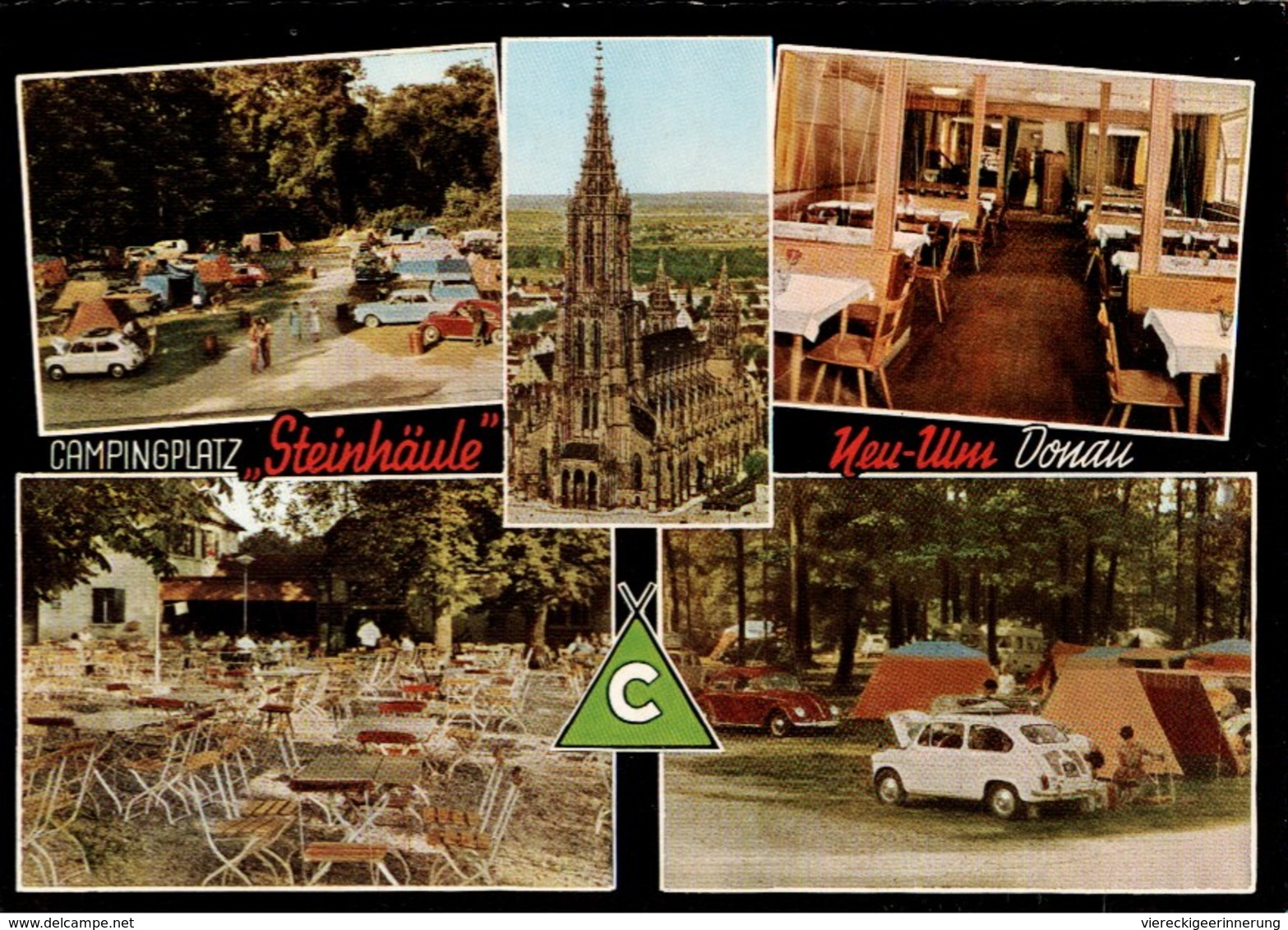 ! Moderne Ansichtskarte Campingplatz Steinhäule, Neu-Ulm, Autos, Fiat - Neu-Ulm