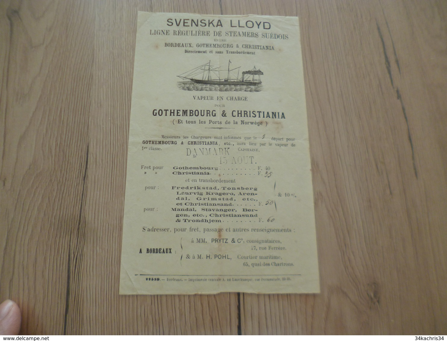 Tarif Ilustré Ligne Régulière De Steamers Suédois Svenska LLoyd Bordeaux Gothembourg Christiana - Transportmiddelen