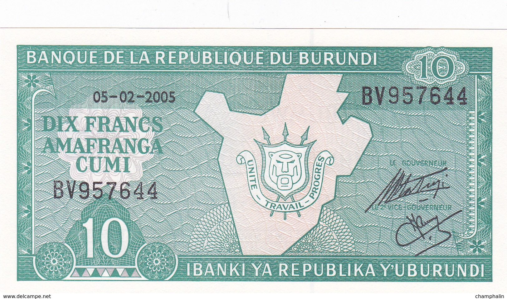 Burundi - Billet De 10 Francs - 5 Février 2005 - Neuf - Burundi