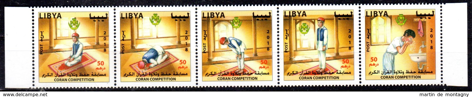 2018;  LIBYE - Scouts - Concours Coran, Neuf **, Bande De 5 Timbres, Lot 50227 - Islam