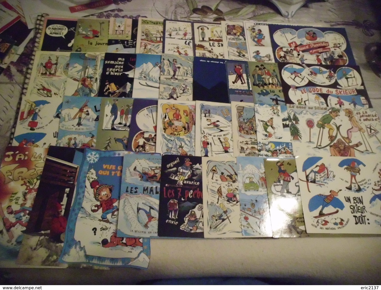 LOT DE 35 CARTES HUMORISTIQUES..ILLUSTRATIONS...SKI..MONTAGNE - 5 - 99 Cartes