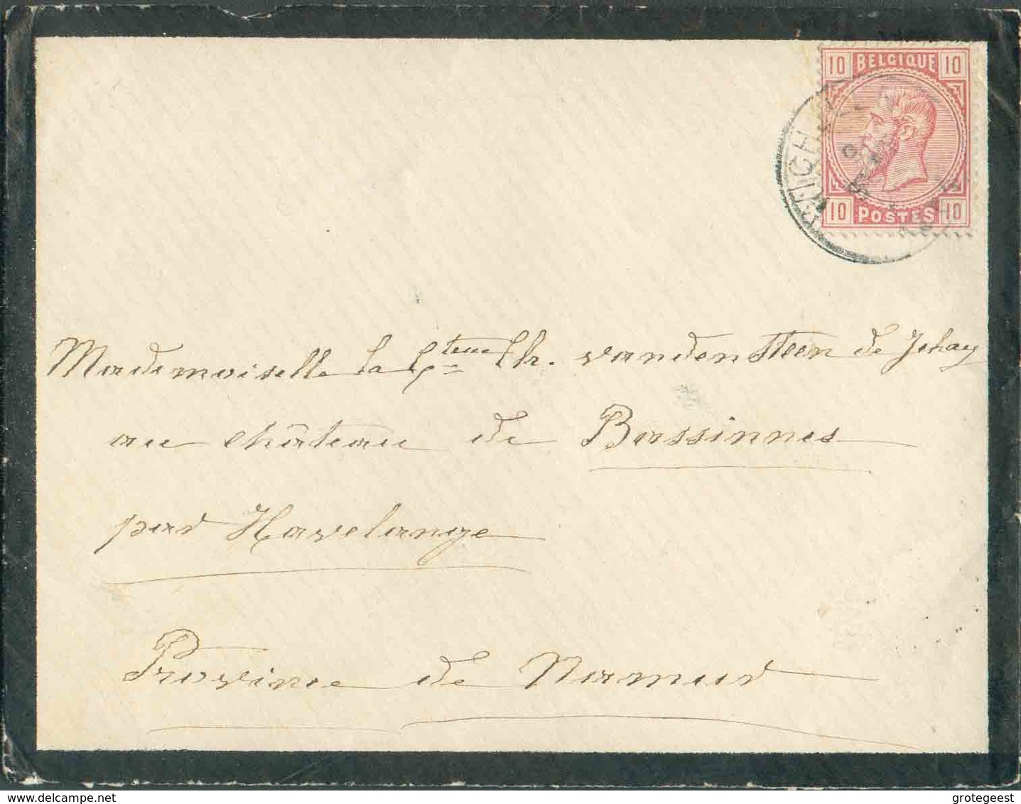 N°38 - 10 Centimes Rose, Obl. Sc WICHELEN Sur Enveloppe De Deuil Le 9 Septembre 1884 Vers Bassines/Havelange. R..- 00004 - 1883 Léopold II