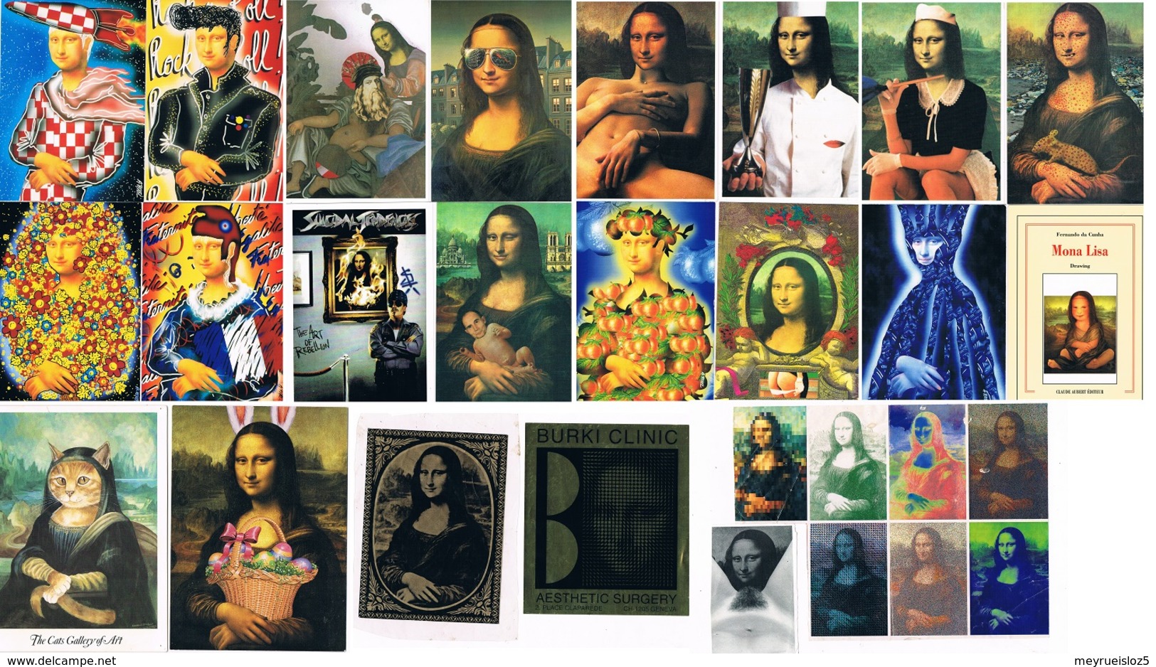 LA JOCONDE DE LEONARD DE VINCI. MONA LISA. Lot De Cartes, Publicité, Dessins, Coupures De Journaux, Timbres Etc. 9 Scans - Otros & Sin Clasificación